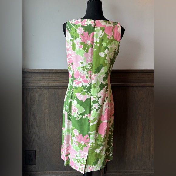 Talbots Green and Pink Floral Midi Shift Dress 8 - Picture 3 of 9